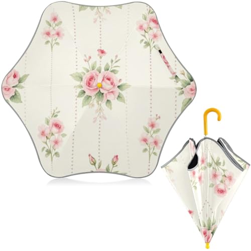 Paraguas para lluvia de niños seguro frente al viento con tejido rosa floral y UV
