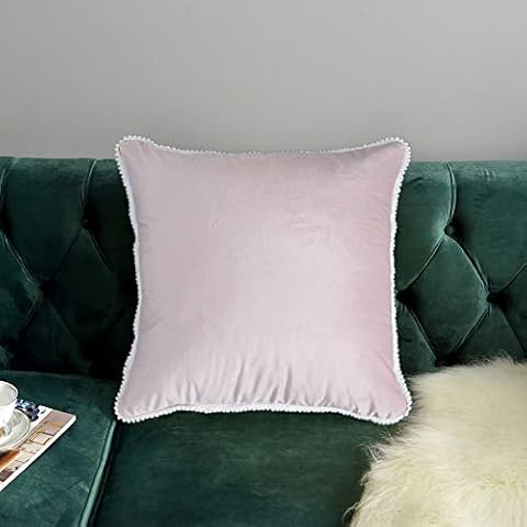 SIPEIEN PInk Velvet Cushion Covers 2 Pack Luxurious Pom Pom Throw Pillow Case Square Throw Decorative Pillowcases with Small Tassel Balls for Sofa Bedroom Couch Bed Car Cover