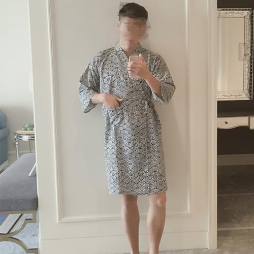 Image of SIQITECHNO Men Kimono Robe Cotton Yukata Spa Sauna Bathrobe Sleepwear Japanese Kimono for Women Loungewear Nightgown Dressing