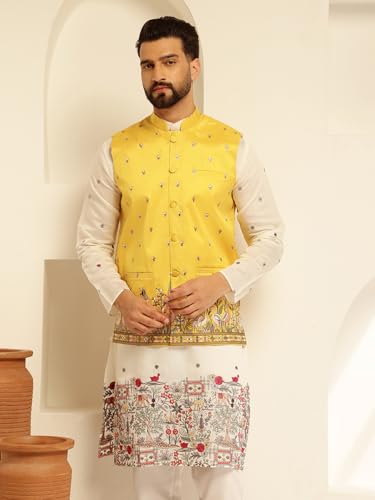 Image of SOJANYA (Since 1958 Men's Silk Blend Exquisite Daman Embroidered Nehru Jacket