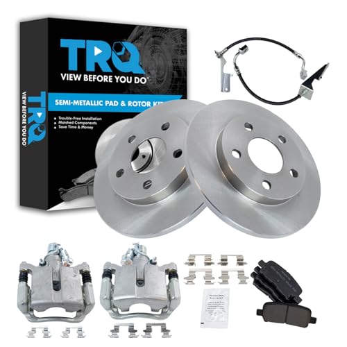 Image of TRQ Rear Brake Pad and Rotor Set Semi Metallic Rotors Calipers Compatible with 2005-2009 Buick LaCrosse 2005-2008 Pontiac Grand Prix