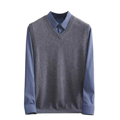 Chaleco de cachemira hombre invierno jersey de punto gris con cuello en V