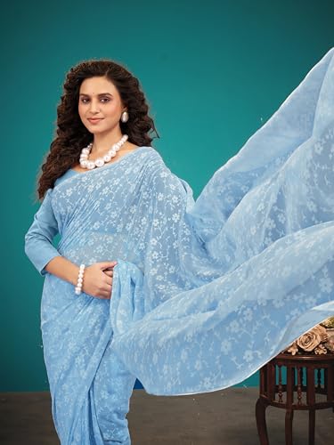 Image of Garden Vareli Viscose Brasso Floral Print Saree