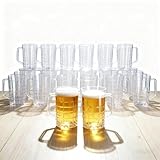 Nyuemystery 40 Pack Plastic Beer Mugs with Handles, 16 oz Clear Reusable Beer Steins Bulk for Party Bar Oktoberfest BBQ, Shatterproof Drinking Cups for Soda Juice Water