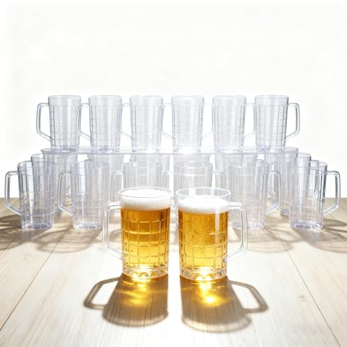Nyuemystery 40 Pack Plastic Beer Mugs with Handles, 16 oz Clear Reusable Beer Steins Bulk for Party Bar Oktoberfest BBQ, Shatterproof Drinking Cups for Soda Juice Water