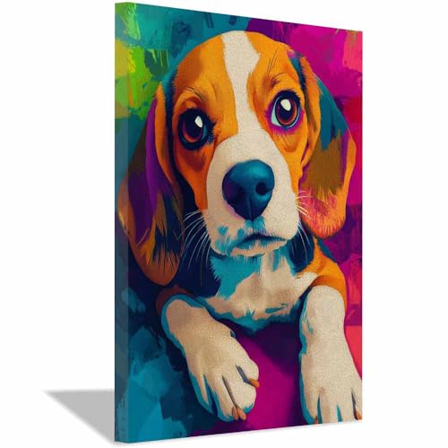 Art contemporain Chiot Beagle pop coloré orange pour une ambiance joyeuse
