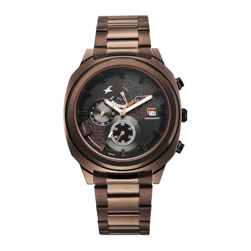 Image of Fastrack Kronos 3 with Black Dial Brown Stainless Steel Strap Watch for Men - 3335KM01