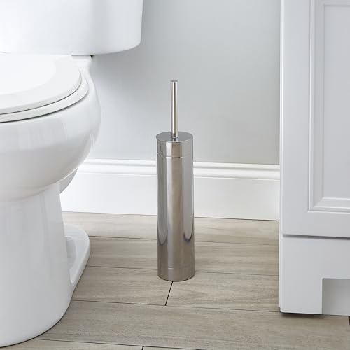 Image of Bath Bliss Toilet Brush with Weighted Base | Slender Design | 360 Degree Brush | Bathroom Cleaning | Chrome