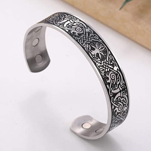 VASSAGO Stainless Steel Tree of Life Cuff Bangle Viking Celtic knot Phoenix Pattern Health Care Bracelets Metal Wristband for Men