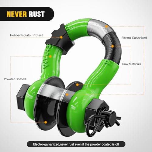 Image of Nilight 3 /4 inch D-Ring Shackle w /Snatch Block (2 Pack) 9,500 lb Working Load, 2-in-1 Heavy‑Duty Towing Pulley w /Isolator for Off‑Road Recovery, Winch Cable & Rope, Truck Jeep ATV UTV Tractor, Green