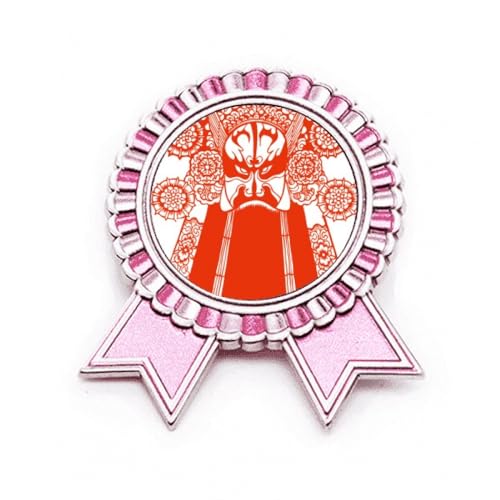 Broche tête de Chine rouge découpée papier rose accessoire métal M