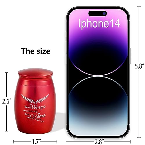 Image of Red Small Keepsake Urns for Human Ashes with Angel Wings | 2.7Inch Small Cremation Urns for Human Ashes,Aluminum Mini Decorative Keepsake Urns for Human Ashes Adult Female /Mom