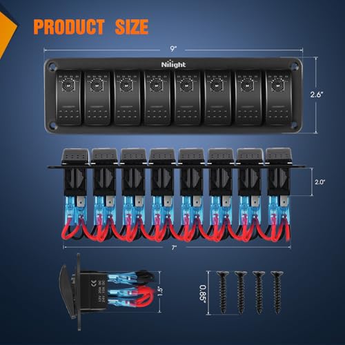 Image of Nilight 8 Gang Rocker Switch Panel w /Purple LED Light 5Pin On Off Pre-Wired