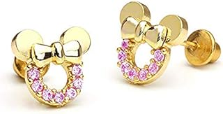 baobei Minnie mouse earrings for women, Sterling Silver hypoallergenic Earrings, Cubic Zircons Amethyst White Pink blue rose gold Crystal open Mickey Mouse Stud Earrings Gift for Girls Children