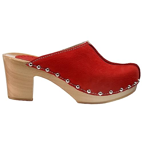 ESTRO Zuecos De Madera para Mujer Calzado Sanitario De Trabajo CDL03 (Rojo, 38)