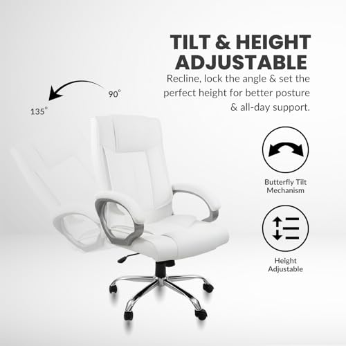 Image of activa Ergonomic Office Chair | Premium Leatherette Boss Chair with Padded Seat & Backrest | Adjustable Height Seat for Work /Study /Gaming (Kylie, White)