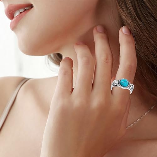 Rose Flower Ring for Women 925 Sterling Silver Genuine Natural Turquoise Vintage Rose Promise Statement Ring Ladies Jewelry Valentines Day Gift for Women Mother2