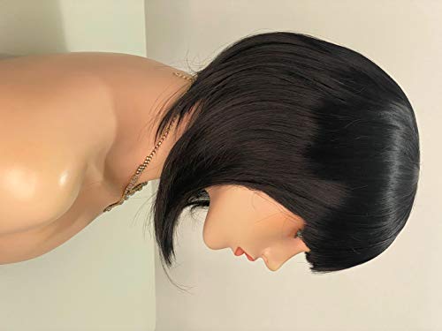 Peruca curta media chanel lisa com franja wig preta 30cm