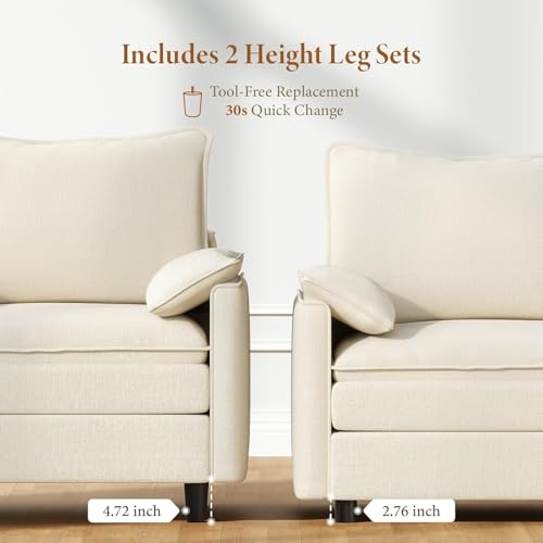 Image of Vesgantti 74 inch Loveseat Sofa for Living Room, Comfy Cloud Couch Deep Seat Chenille Modern 2 Seater Small Sofa with Armrest Pillow, Easy Assembly for Small Spaces, Beige