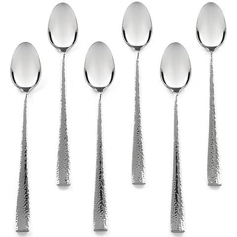 Hudson Essentials Hammered Iced Tea Spoons, 18/10 Stainless Steel Long Handle Spoons for Stirring Cocktails, Tea, Coffee, Set of 6 Cover