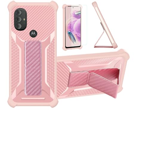 Aroepurt Case for Motorola Moto G Power 3rd Gen 2022 Phone Case Stand Cover [with Tempered Glass Screen Protector] Hybrid Case [Folding Support Magnetic] [Frosted Anti-Fingerprint] Pink