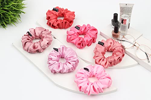 Image of Premium Satin Scrunchies For Women And Girls, Hair Band For Women, Ponytail Holder, Rubber Band, Large Scurnchies, Fluffy Scrunchies, Girls Hair Accessories, L-Size, Pack Of 6, Blossom