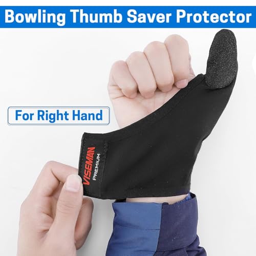 VISEMAN Bowling Thumb Saver for Right Hand, Bowling Gloves for Men & Women with Anti-Slip Leather Tip, Adjustable Wrist Strap, Breathable Grip Protector