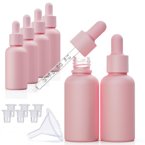 1oz Pink Coated Glass Dropper Bottles (30ML) with Glass Eye Droppers - Pack of 6