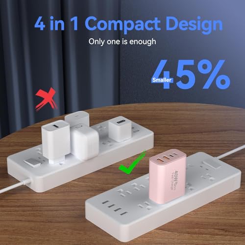 Image of USB C Wall Fast Charger Block, 40W 4-Port Type C Chargers Fast Charging Blocks PD Power Charger Adapter+QC 3.0 USB Multiport Charger Brick for Phone 17 /16 /15 /14 /13 /12 Pro Max, i-Pad, Galaxy S25-2Pack