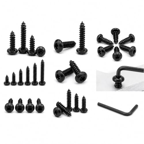 Image of By inchVP INDUSTRIES inch (Pcs-25) No.12x50 mm Allen Button Head Self-Tapping Screw - Black Zinc, Button Cap Head for Furniture, Crib, Bunk Bed, Cot, and Bolt Assembly
