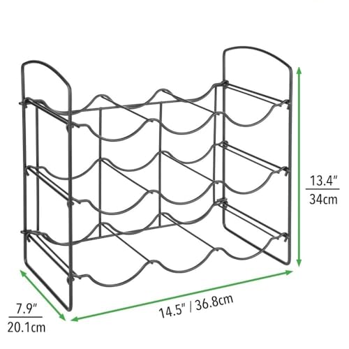 Image of Metal Water Bottle Rack Storage Organizer for Kitchen Countertops, Pantry, Fridge - Stores Wine, Beer, Pop /Soda - 3 Levels, Each Holds 9 Bottles, Free-Standing (Black)