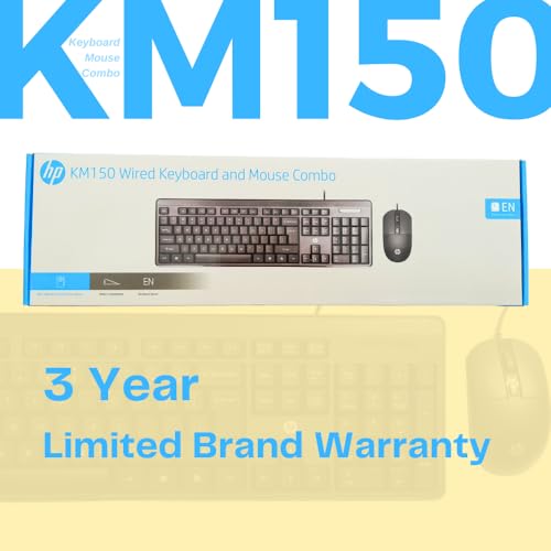 Image of HP KM150 Wired Keyboard and Mouse Combo Full-Size Keyboard, 1600 DPI Ergonomic Optical Sensor Mouse, Instant USB Plug-and-Play, 12 Shortcut Keys, Adjustable Slope Keyboard (3-Years Warranty)