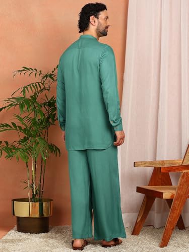 Image of See Designs Men's Full Sleeve Mandarin Collar Viscose Rayon Solid Pathani Set