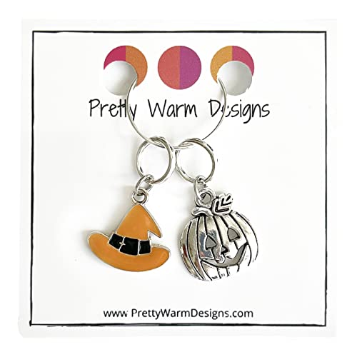 Halloween Witch Hat + Jack O'Lantern Stitch Markers for Knitting | Handmade by Pretty Warm Designs