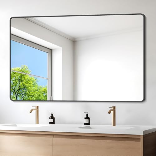 Image of DESBING 36 inch x 55 inchBathroom Mirror, Matte Black Wall Mirror with Metal Frame, Decorative Rectangular Vanity Mirror for Bedroom Bathroom Living Room Entryway (Horizontal /Vertical)