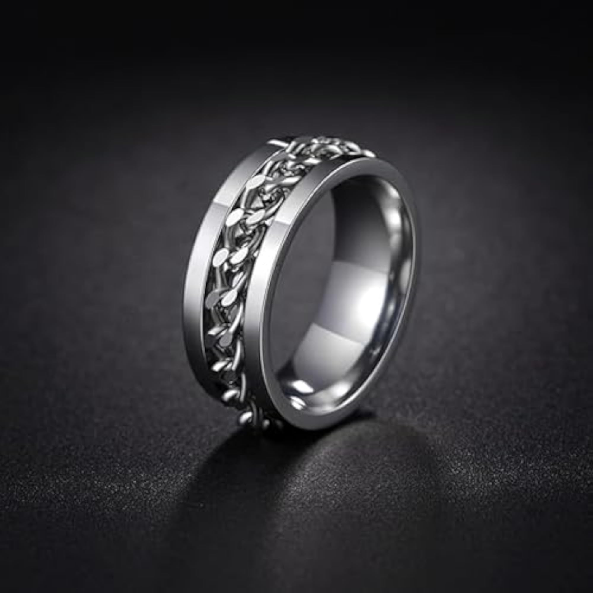 Men's US9 Silver Chain Ring, Stylish Accessory