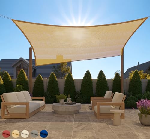 GORILLA GRIP Heavy Duty Sun Shade, UV Protection Fade Tear and Rust Resistant Rectangle Sunshade Canopy, Curved Edges Blocks Sunlight, Breathable Sail, Outdoor Patio, Lawn Garden, 6x10 FT Sand