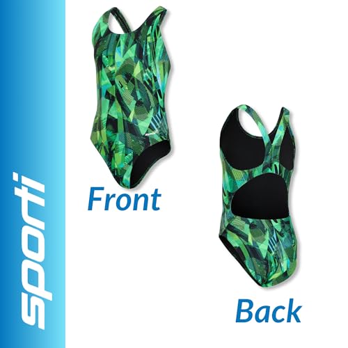 Image of Sporti Wide Strap Girls' Athletic One-Piece Swimsuit - Printed Pattern Competitive Bathing Suit, Racerback Style for Girls