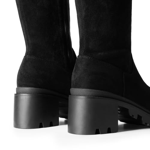 DREAM PAIRS Women's Knee High Boots, Platform Over The Knee High Chunky Heel Fashion Boots for Women,Size 9.5,Black-Suede,SDOB2406W
