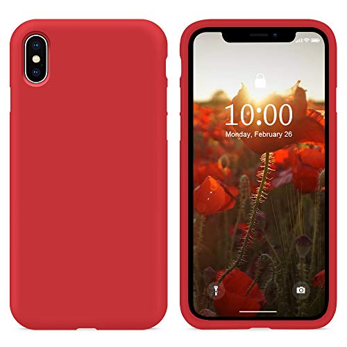 Surphy Silicone Case Compatible With Iphone Xs Case Iphone X Case 5.8 Inches, Liquid Silicone Phone Case (With Microfiber Lining) For Iphone Xs 2018 / Iphone X 2017 (Red) #TOP6