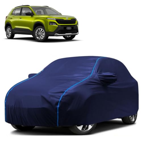 Image of Kerwa Car Body Cover Waterproof Compatible with Skoda Kylaq | Scratch Proof, Anti-Dust, UV Protection with Windproof Buckle Strap and Mirror Pockets, Bottom Elastic Fitted-Blue