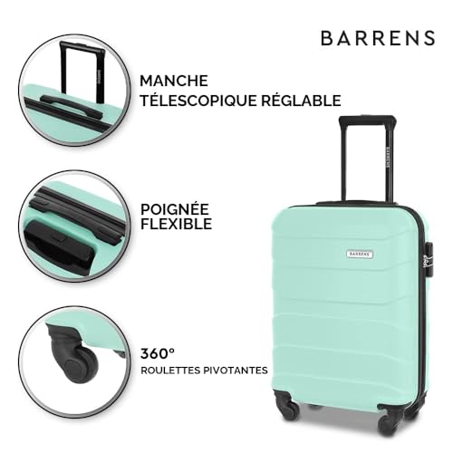 BARRENS Valise Cabine Rigide Bagage Cabine 55x40x20 Valises Leger a 4 Roues Silencieuses Serrure à Combinaison en ABS Ultra-Leger 34L avec Poignée Télescopique (Menthe) – vue 4
