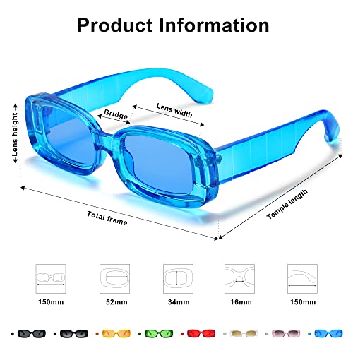 Vanlinker Y2K Trendy Rectangle Sunglasses For Women Men Retro Fashion 90S Glasses Thick Square Frames Uv400 Protection Vl9673 Blue Frame Blue Lenses #TOP4