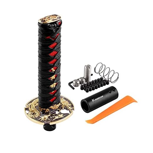 RYANSTAR Samurai Sword Automatic Shift Knob Universal Compatible with Lock/Button Automatic Transmission，Cool Katana Gear Shifter Metal Weighted Black&Red