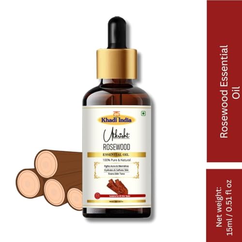 Image of Khadi Rosewood Essential Oil 15 ml | Pure & Natural | Oil for Skin, DIY & Massage | Muscle Relaxation & Anti Aging | Face & Body Massage Oil | All Skin Types | Aromatherapy for Men & Women
