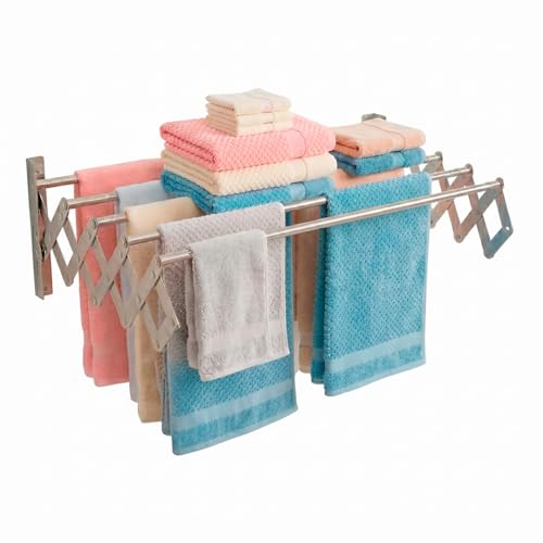 Marctani Tendedero Extensible Pared Acero Inoxidable - Tendederos Plegables Ahorra Espacio Interior o Exteriror - Tendal Plegable con 5 Barras - Tenderete de Ropa (A.INOX 160CM)