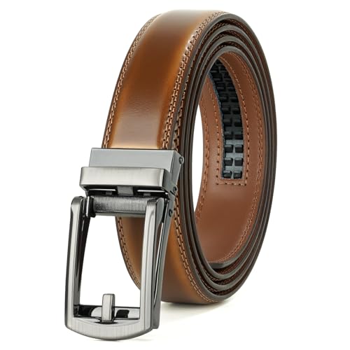 JASGOOD Ceinture Homme Ceinture Automatique à Cliquet en Cuir pour Homme Ceinture Réglable Homme pour Jeans les Pantalons Costumes Largeur 30mm,Marron,115cm
