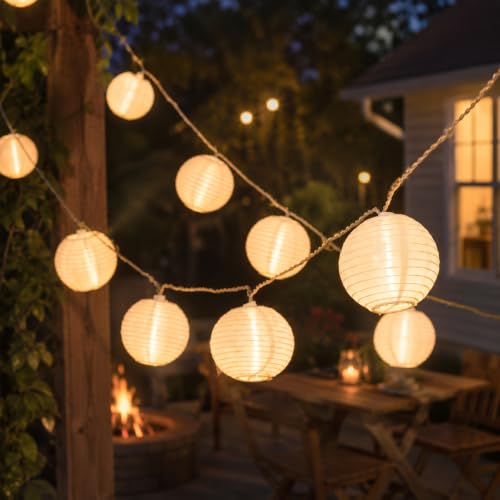 Vigdur White Paper Lantern String Lights Plug in...