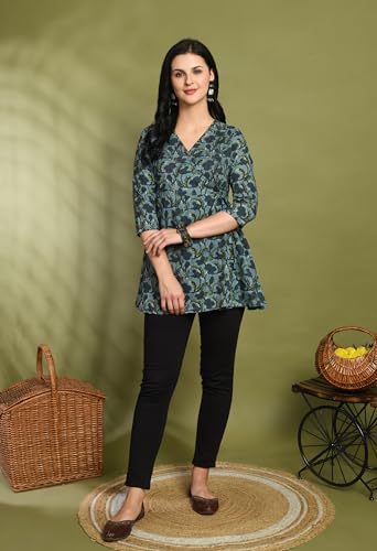 Image of feranoid Floral Print Angrakha 3 Sleeves Flared Kurti