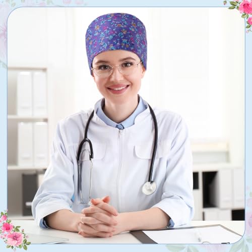 Image of Unittype 4 Pcs Nurse Caps for Women Nursing Working Caps with Button and Sweatband Adjustable Elastic Scrub Hats for Dentist